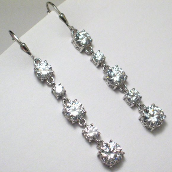 Long Dangle Earrings Sterling Silver w/ Cz | Women - Picture 3 of 6